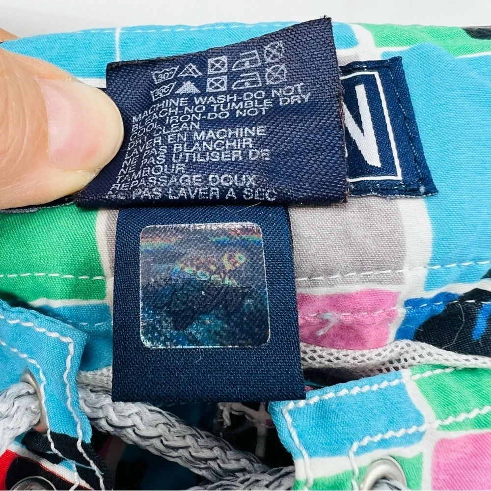 Vilebrequin Mens Swim Trunks Blue Green Sea Turtle‎ Shorts W/Drawstring Size Sm